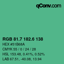 カラーコード: RGB 81.7 182.6 138 | qconv.com