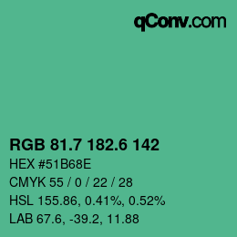カラーコード: RGB 81.7 182.6 142 | qconv.com