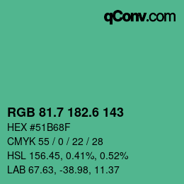 カラーコード: RGB 81.7 182.6 143 | qconv.com