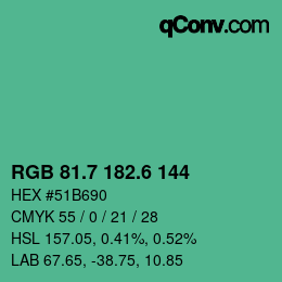 カラーコード: RGB 81.7 182.6 144 | qconv.com