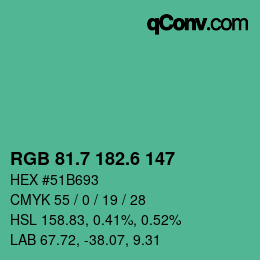カラーコード: RGB 81.7 182.6 147 | qconv.com