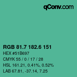カラーコード: RGB 81.7 182.6 151 | qconv.com