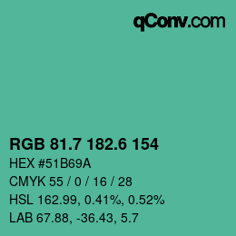 カラーコード: RGB 81.7 182.6 154 | qconv.com