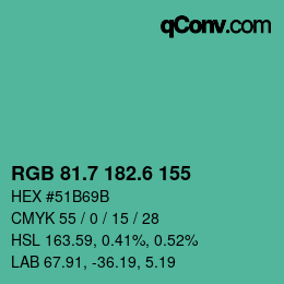 カラーコード: RGB 81.7 182.6 155 | qconv.com