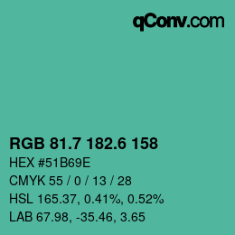 カラーコード: RGB 81.7 182.6 158 | qconv.com