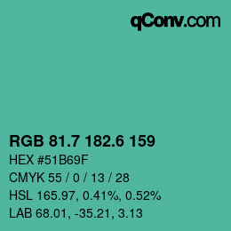 カラーコード: RGB 81.7 182.6 159 | qconv.com