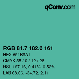 カラーコード: RGB 81.7 182.6 161 | qconv.com