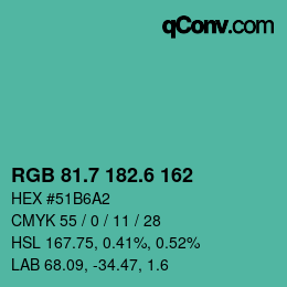 カラーコード: RGB 81.7 182.6 162 | qconv.com
