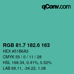 カラーコード: RGB 81.7 182.6 163 | qconv.com