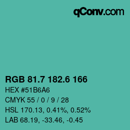 カラーコード: RGB 81.7 182.6 166 | qconv.com