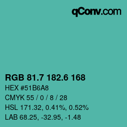 カラーコード: RGB 81.7 182.6 168 | qconv.com