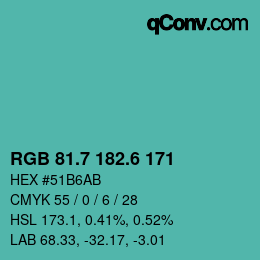 カラーコード: RGB 81.7 182.6 171 | qconv.com