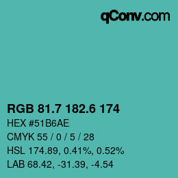 カラーコード: RGB 81.7 182.6 174 | qconv.com