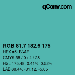 カラーコード: RGB 81.7 182.6 175 | qconv.com