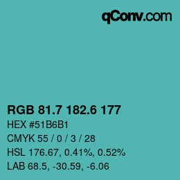 カラーコード: RGB 81.7 182.6 177 | qconv.com