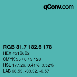 カラーコード: RGB 81.7 182.6 178 | qconv.com