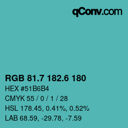 カラーコード: RGB 81.7 182.6 180 | qconv.com