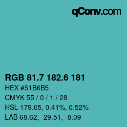 カラーコード: RGB 81.7 182.6 181 | qconv.com