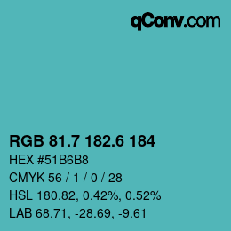 カラーコード: RGB 81.7 182.6 184 | qconv.com