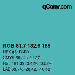 カラーコード: RGB 81.7 182.6 185 | qconv.com