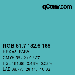 カラーコード: RGB 81.7 182.6 186 | qconv.com