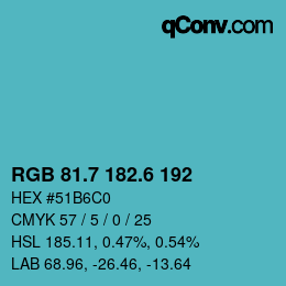 カラーコード: RGB 81.7 182.6 192 | qconv.com