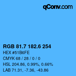 カラーコード: RGB 81.7 182.6 254 | qconv.com