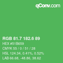 カラーコード: RGB 81.7 182.6 89 | qconv.com
