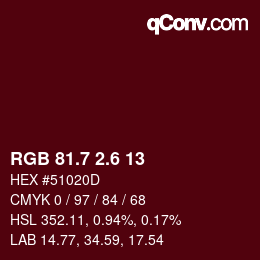 カラーコード: RGB 81.7 2.6 13 | qconv.com