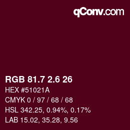 カラーコード: RGB 81.7 2.6 26 | qconv.com