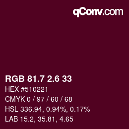 カラーコード: RGB 81.7 2.6 33 | qconv.com