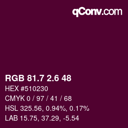 カラーコード: RGB 81.7 2.6 48 | qconv.com