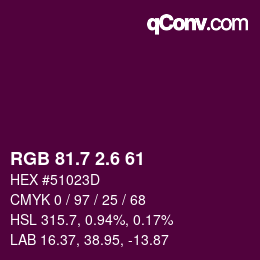カラーコード: RGB 81.7 2.6 61 | qconv.com