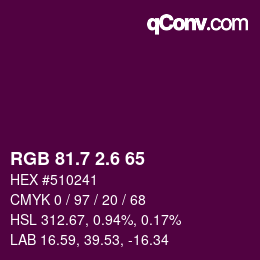 カラーコード: RGB 81.7 2.6 65 | qconv.com