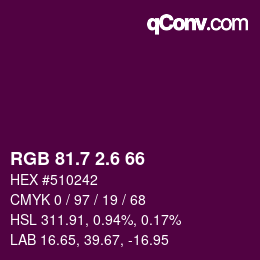 カラーコード: RGB 81.7 2.6 66 | qconv.com