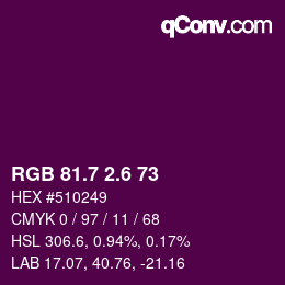 カラーコード: RGB 81.7 2.6 73 | qconv.com