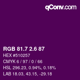 カラーコード: RGB 81.7 2.6 87 | qconv.com