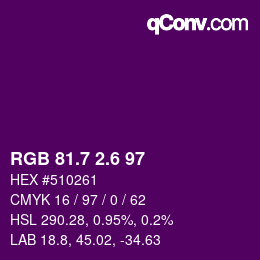 カラーコード: RGB 81.7 2.6 97 | qconv.com