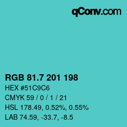 カラーコード: RGB 81.7 201 198 | qconv.com