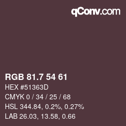 カラーコード: RGB 81.7 54 61 | qconv.com