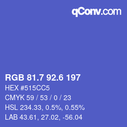 カラーコード: RGB 81.7 92.6 197 | qconv.com