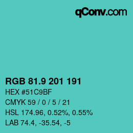 カラーコード: RGB 81.9 201 191 | qconv.com