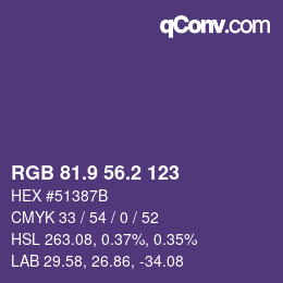 Color code: RGB 81.9 56.2 123 | qconv.com