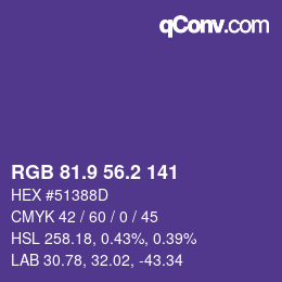 カラーコード: RGB 81.9 56.2 141 | qconv.com