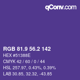 カラーコード: RGB 81.9 56.2 142 | qconv.com