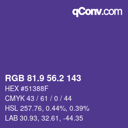 カラーコード: RGB 81.9 56.2 143 | qconv.com