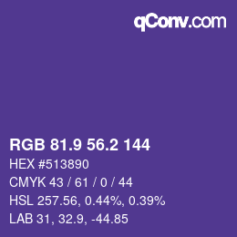 カラーコード: RGB 81.9 56.2 144 | qconv.com
