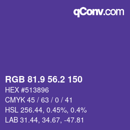 カラーコード: RGB 81.9 56.2 150 | qconv.com