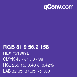 カラーコード: RGB 81.9 56.2 158 | qconv.com