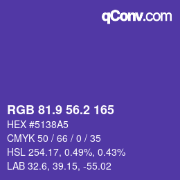 カラーコード: RGB 81.9 56.2 165 | qconv.com